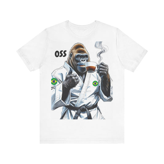 Coffee Loving Gorilla Tee, Funny Animal Shirt, Unisex Jersey Tee, Gift for Animal Lovers, Cool Graphic T-shirt, Casual Wear
