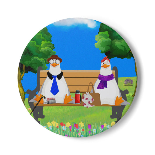 Whimsical Garden Ducks Ceramic Coaster Set, Cute Home Decor, Gift for Duck Lovers, Unique Drinkware, Collectible Art Coasters
