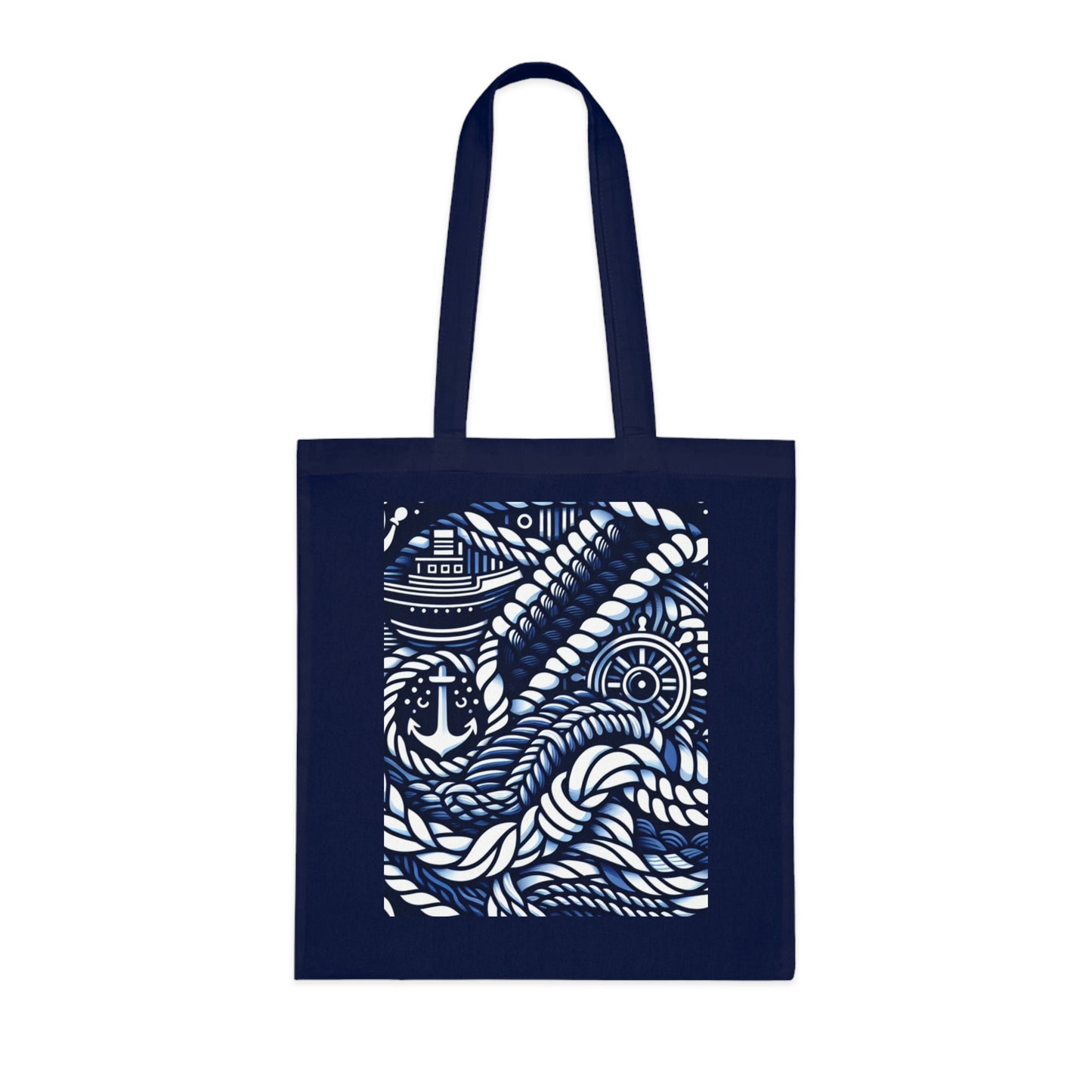 Nautical Adventure Cotton Tote Bag - Ocean Design with Anchor & Ropes