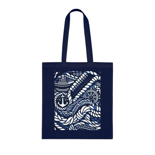 Nautical Adventure Cotton Tote Bag - Ocean Design with Anchor & Ropes