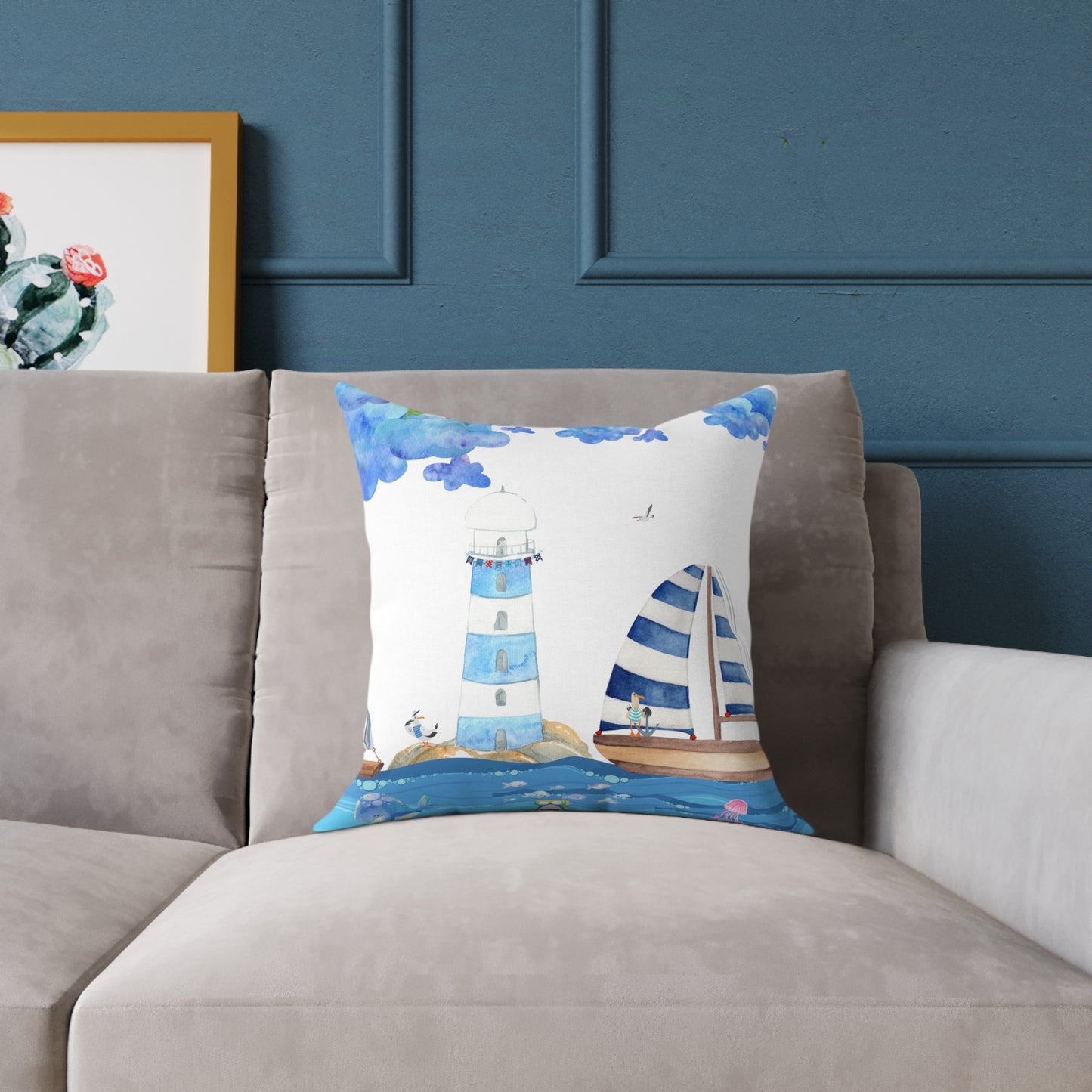 Coastal Lighthouse Pillow, Nautical Decor, Beach House Cushion, Ocean-themed Accent Pillow, Gift for Sailors, Summer Home Decoration