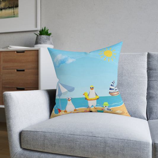Beach-Themed Square Pillow - Summer Decor, Nautical Vibe, Coastal Living, Home Accent, Gift for Beach Lovers