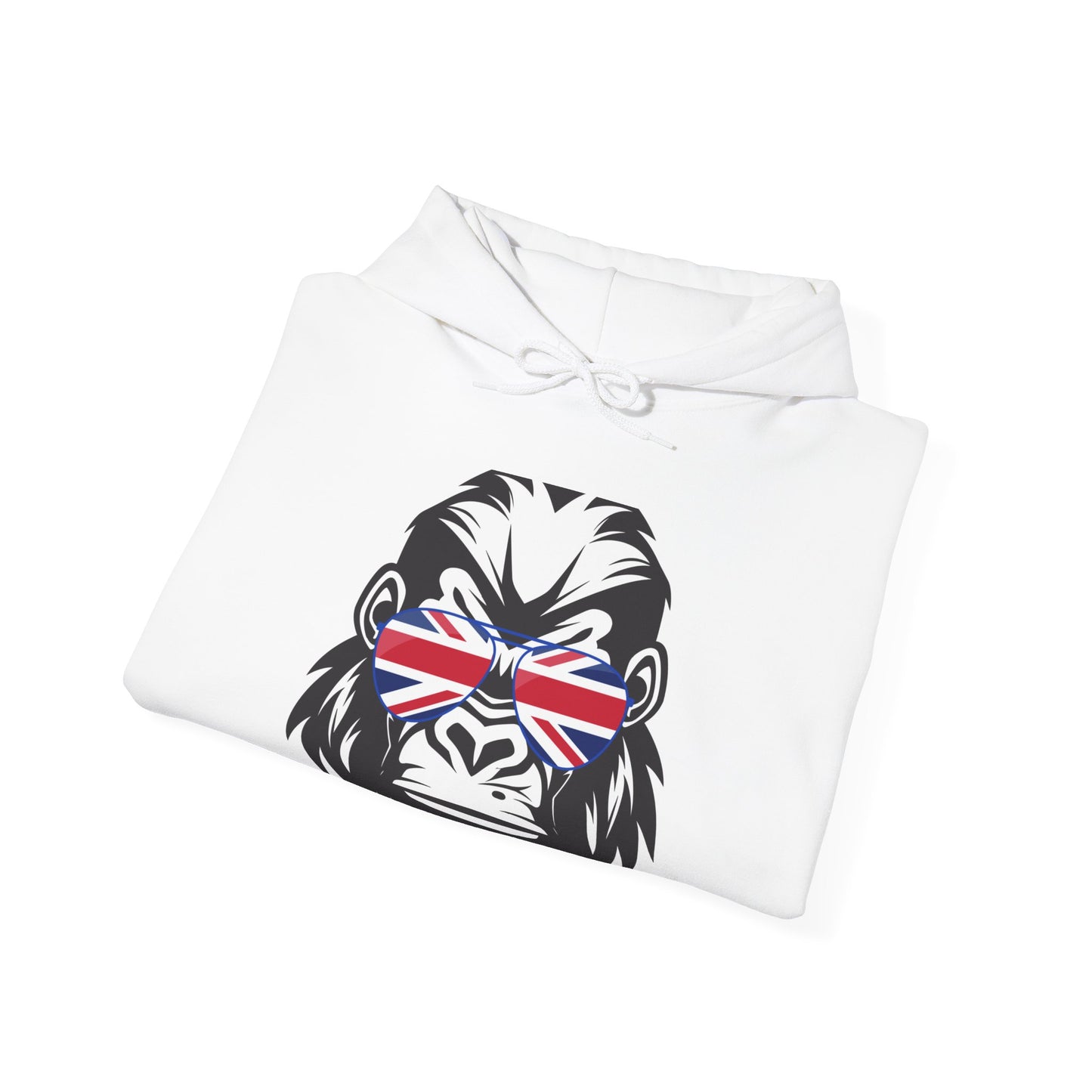 Union Jack Gorilla Hoodie - Fun British Sweatshirt for Street Style, Gift for Animal Lovers, Unique Unisex Clothing