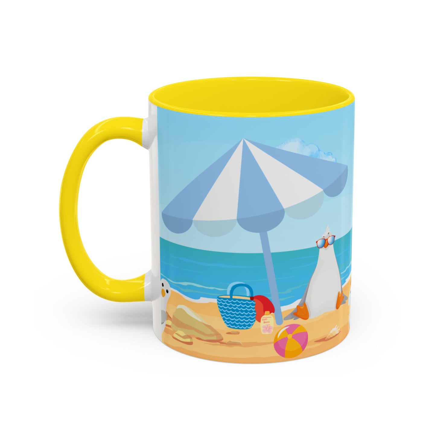 Beach Vibe Coffee Mug, Fun Summer Mug, Seagull Design Mug, Cute Gift for Beach Lovers, Tropical Drinkware