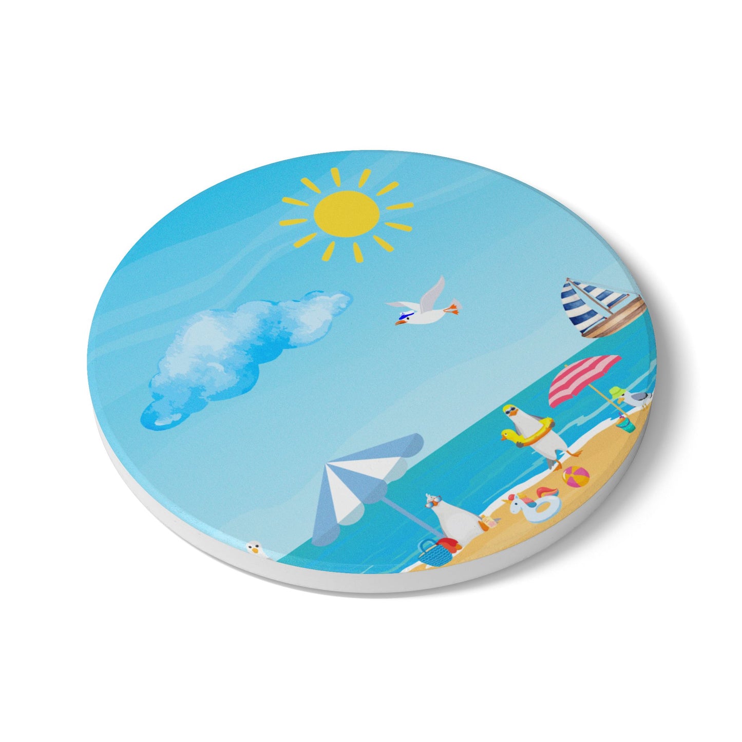 Beach-Inspired Ceramic Coaster Set, Summery Seaside Decor, Coastal Gift, Home Bar Accessory, Nautical Aesthetic