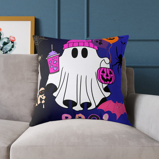 Halloween Ghost Poly Canvas Pillow, Cute Ghost Decor, Fall Accent, Spooky Home, Halloween Gift, Holiday Pillow