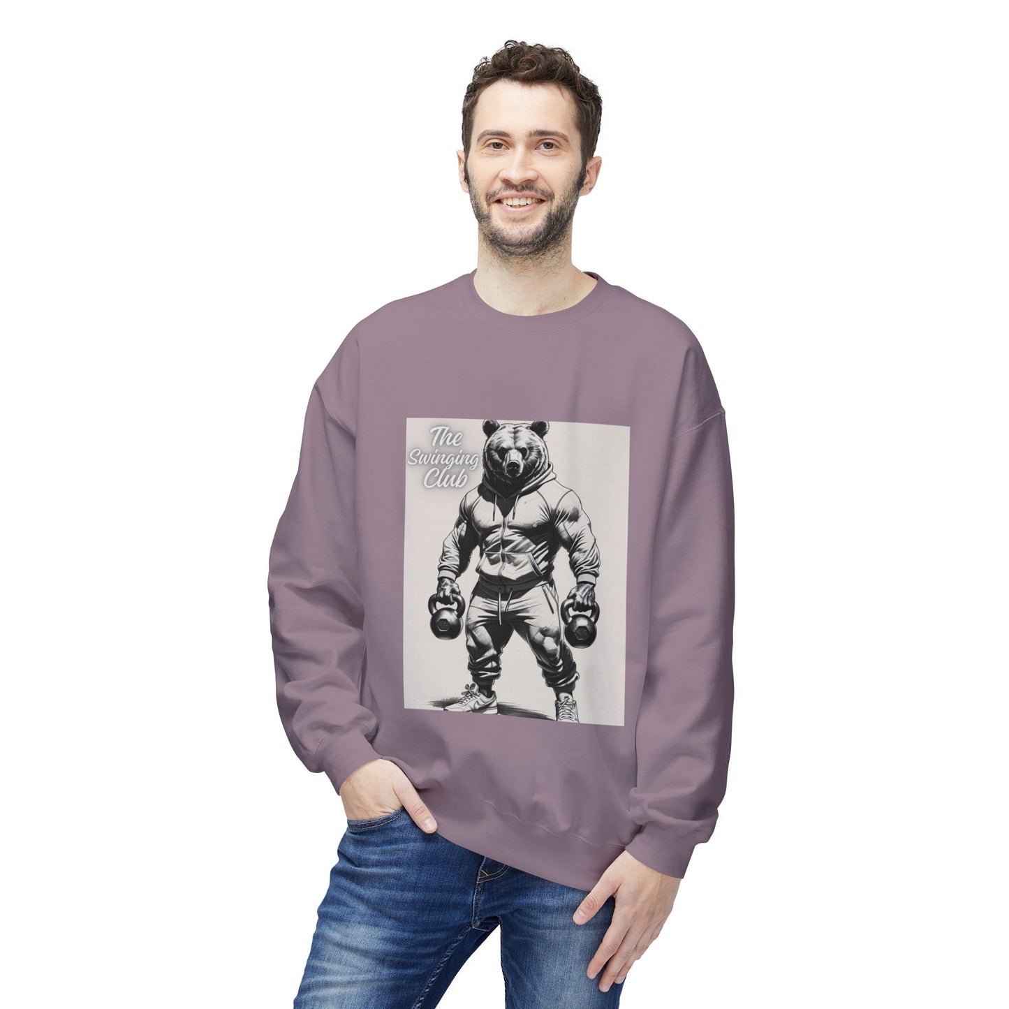 Fleece Crewneck Sweatshirt with Bear Gym Design, Cozy Unisex Apparel, Perfect for Workouts, Gift for Fitness Lovers, Casual Wear