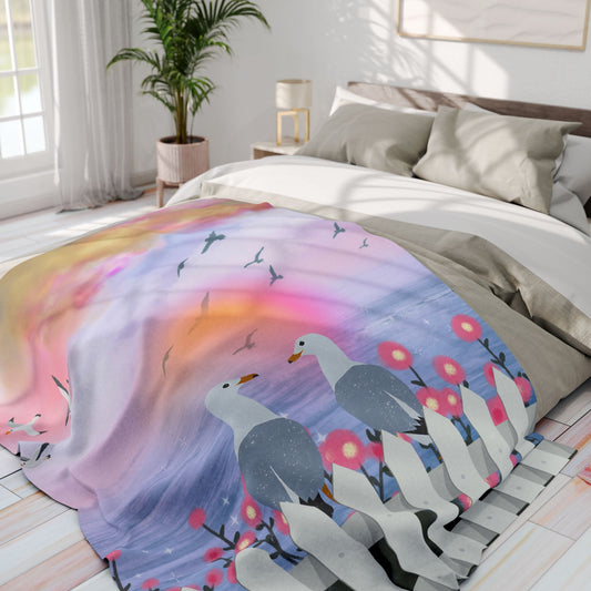 Serene Seagull Arctic Fleece Blanket, Cozy Throw for Home, Beach Decor, Gift for Nature Lovers, Soft Cover for Seasons
