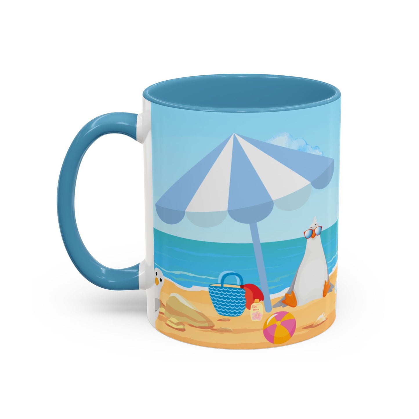 Beach Vibe Coffee Mug, Fun Summer Mug, Seagull Design Mug, Cute Gift for Beach Lovers, Tropical Drinkware