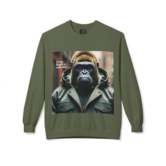 Rockin' Gorilla Sweatshirt, Unisex Fleece Crewneck, Funny Animal Apparel, Gift for Him, Casual Streetwear, Perfect for Fall