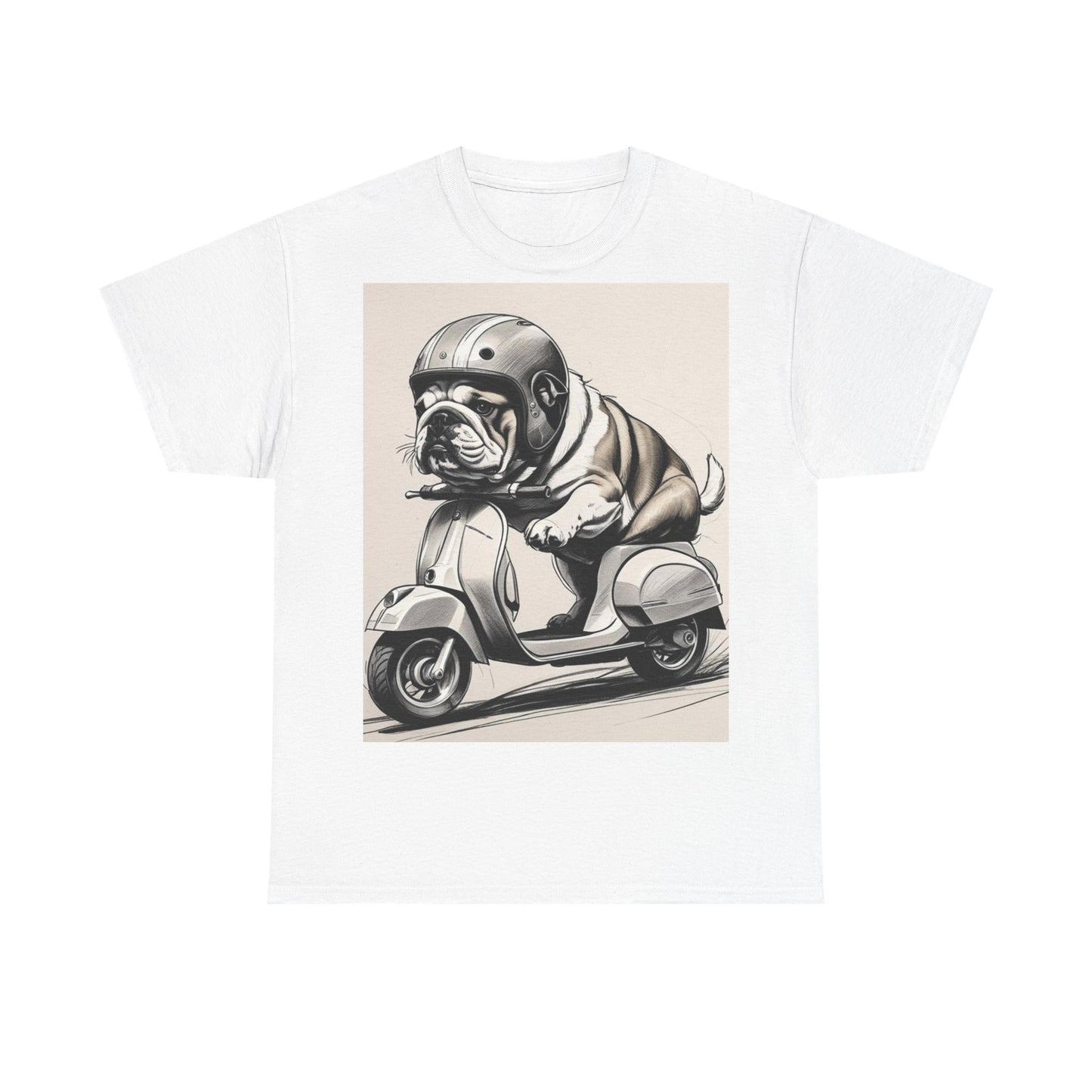Cool Bulldog Scooter Tee, Unisex Cotton T-Shirt, Dog Lover Gift, Vintage Style Shirt, Fun Pet Apparel, Casual Wear
