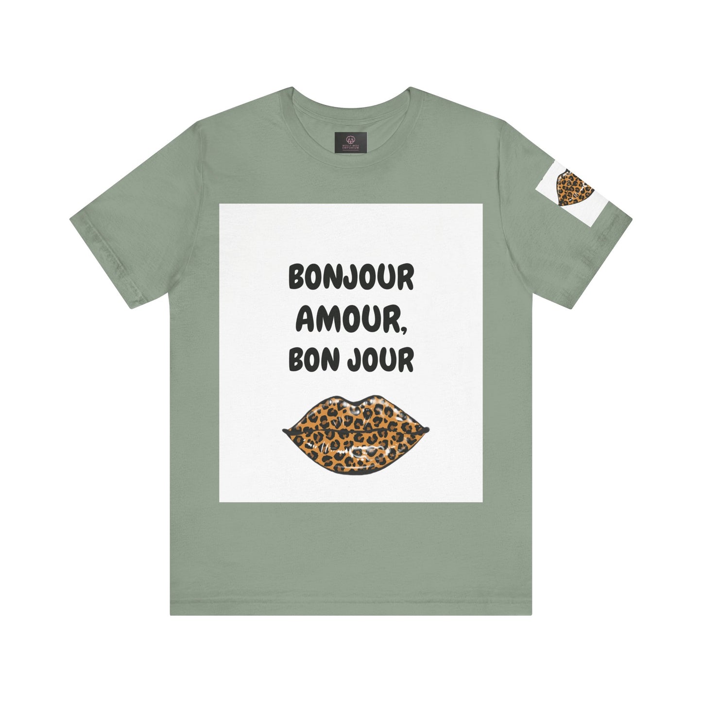 Bonjour Amour Unisex Tee, Cute Fashion T-Shirt, Animal Print Shirt, Gift for Her, Casual Wear