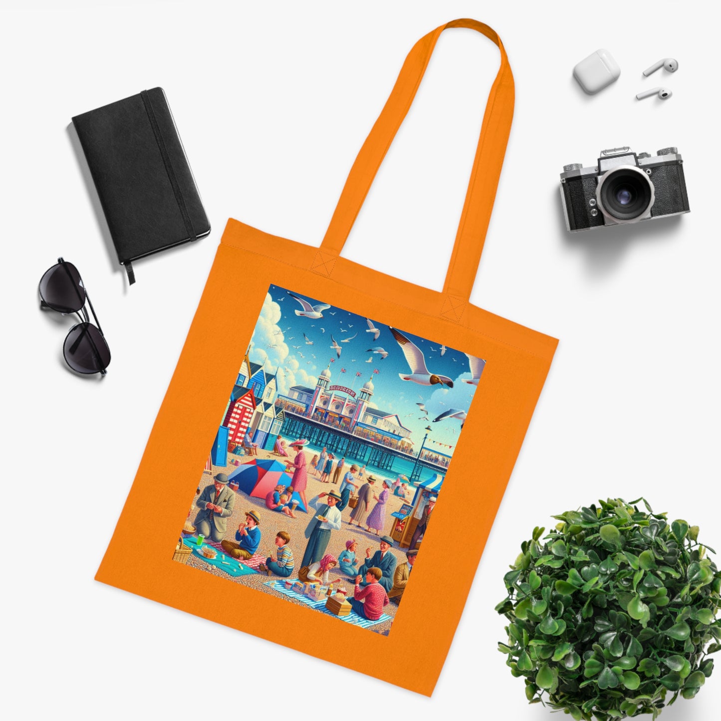 Colorful Beach Scene Cotton Tote Bag - Eco-Friendly and Stylish