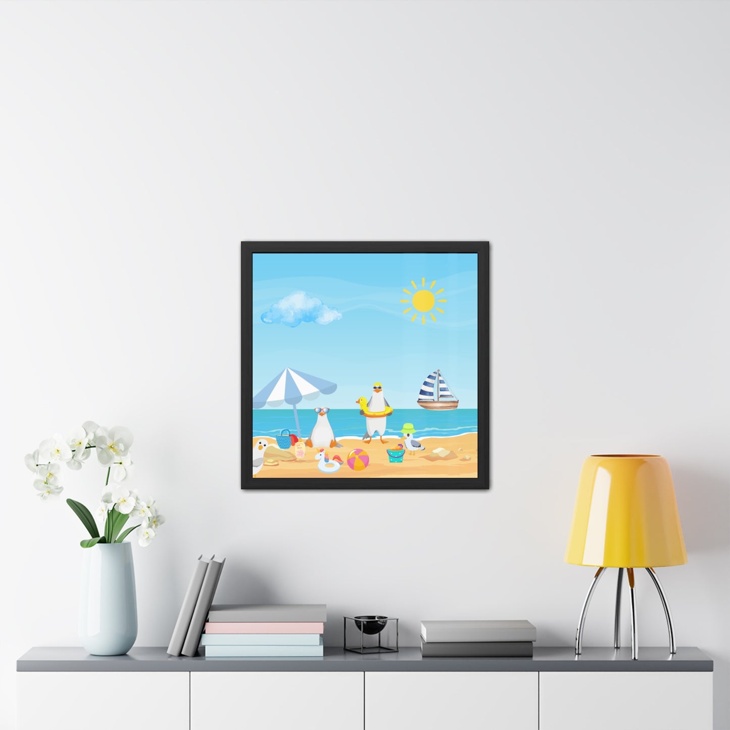 Beach Scene Framed Poster, Coastal Wall Art, Summer Decor, Nautical Home Decor, Ocean-Themed Gift, Art Prints for Beach Lovers