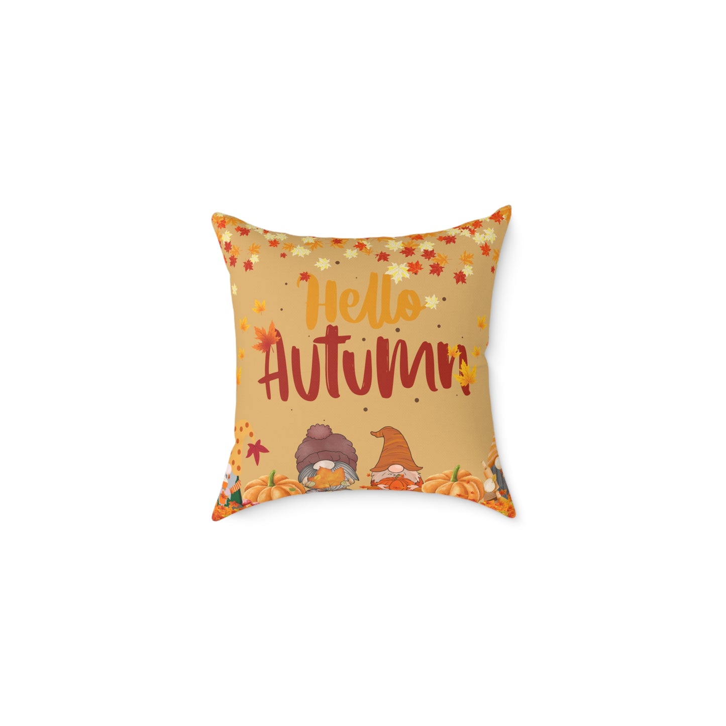 Autumn Gnome Square Pillow, Cozy Home Decor, Fall Throw Pillow, Seasonal Accent, Hello Autumn Cushion