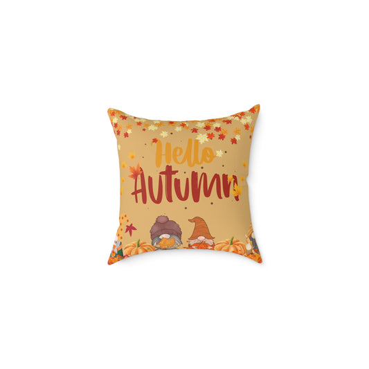 Autumn Gnome Square Pillow, Cozy Home Decor, Fall Throw Pillow, Seasonal Accent, Hello Autumn Cushion