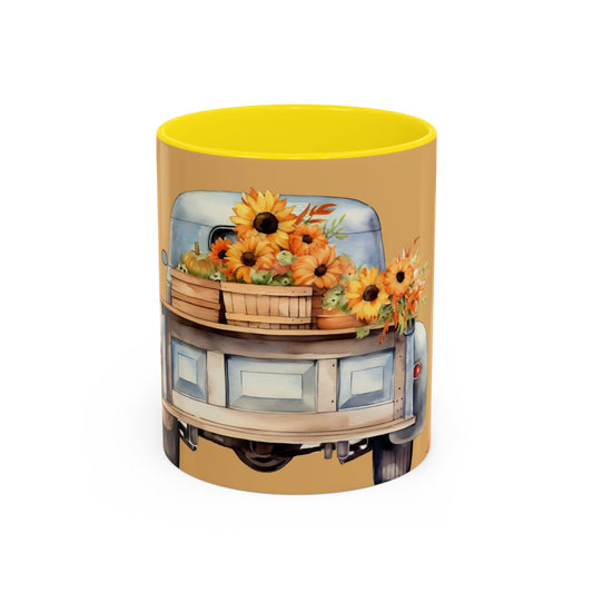 Vintage Floral Truck Coffee Mug, Rustic Autumn Kitchen Decor, Sunflower Lover Gift, Cozy Fall Beverage, Thanksgiving Homeware