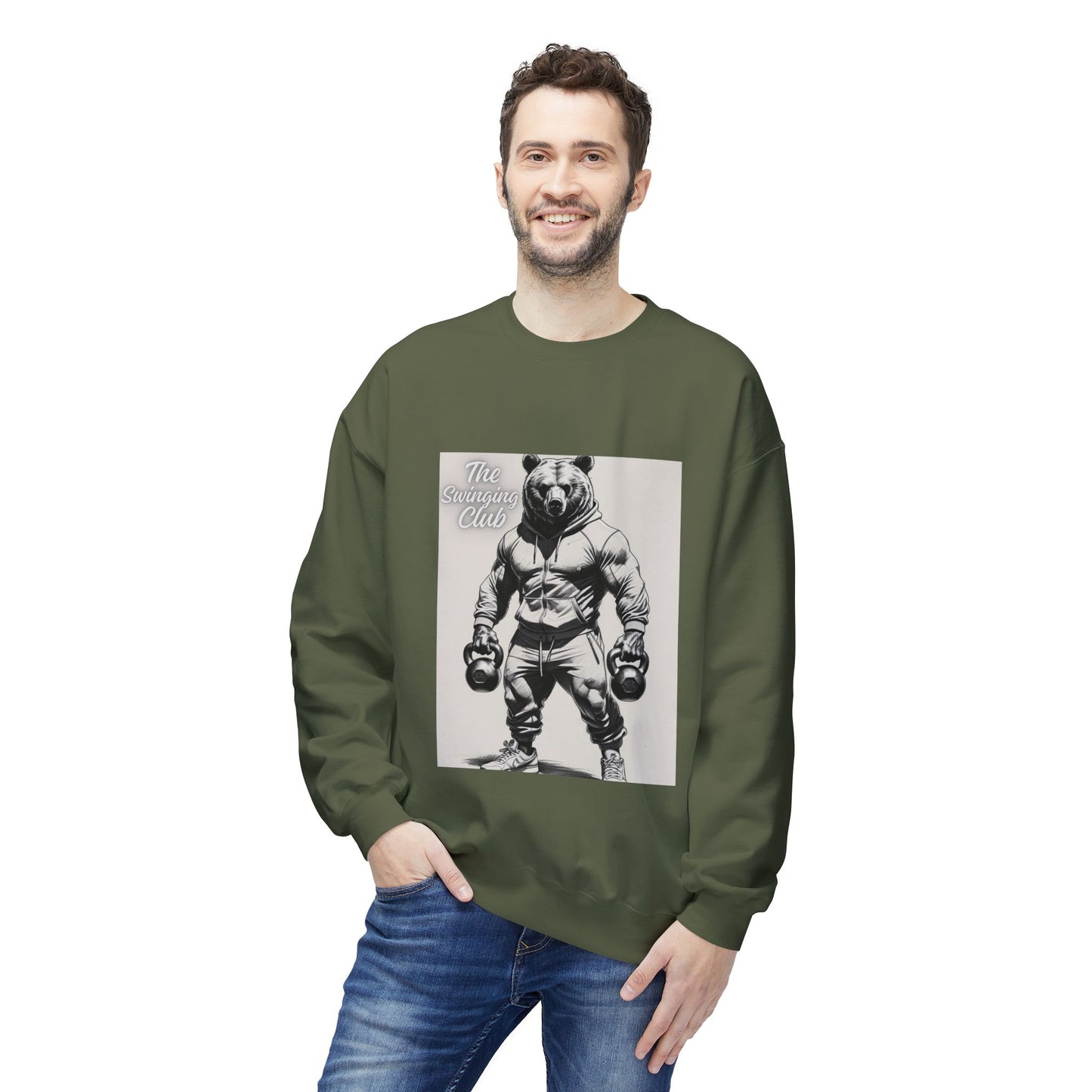 Fleece Crewneck Sweatshirt with Bear Gym Design, Cozy Unisex Apparel, Perfect for Workouts, Gift for Fitness Lovers, Casual Wear