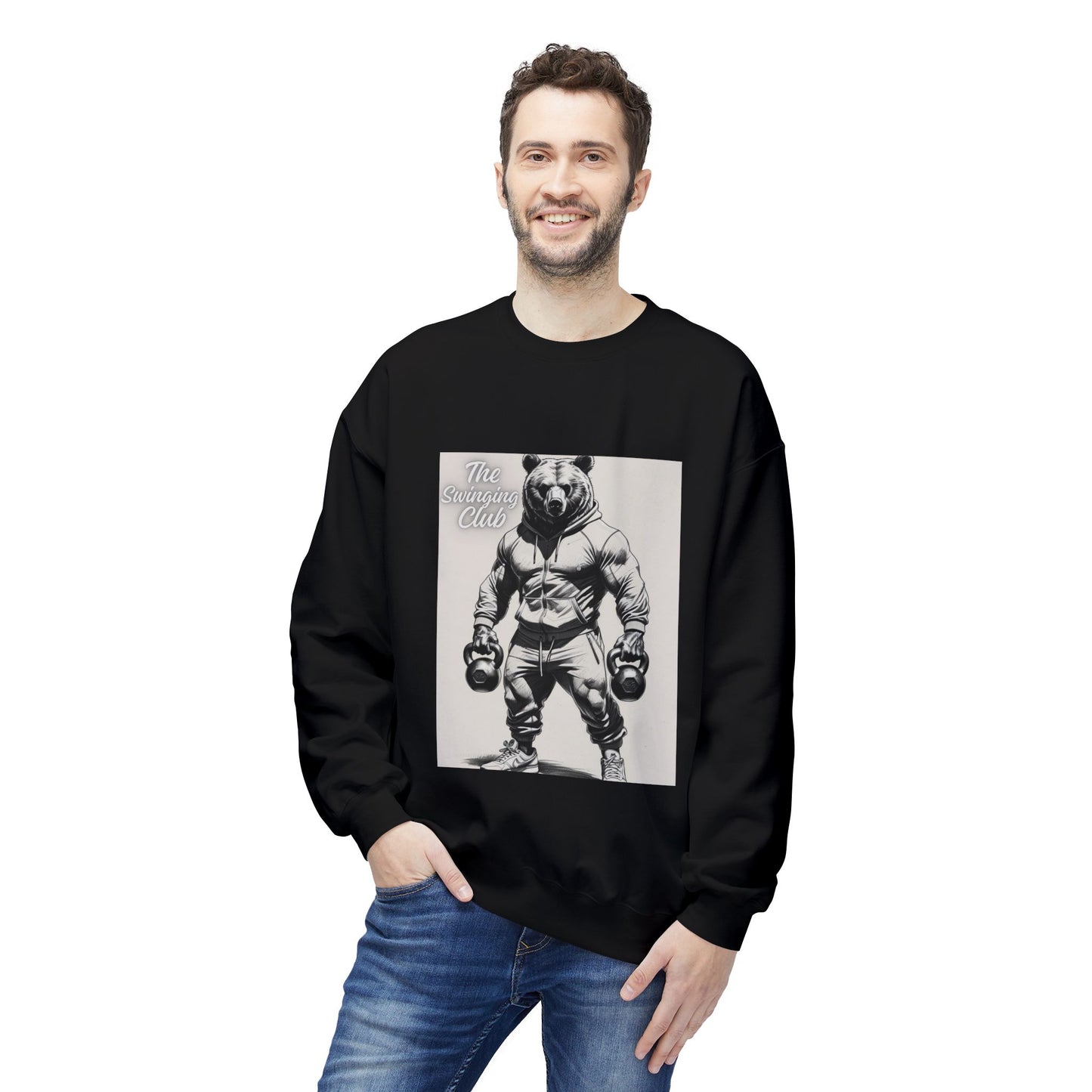 Fleece Crewneck Sweatshirt with Bear Gym Design, Cozy Unisex Apparel, Perfect for Workouts, Gift for Fitness Lovers, Casual Wear