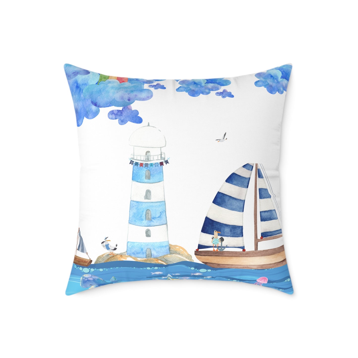 Coastal Lighthouse Pillow, Nautical Decor, Beach House Cushion, Ocean-themed Accent Pillow, Gift for Sailors, Summer Home Decoration