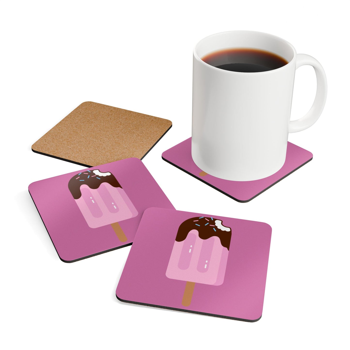 Fun Ice Cream Coaster Set - Vibrant Corkwood Drink Protectors for Home & Parties