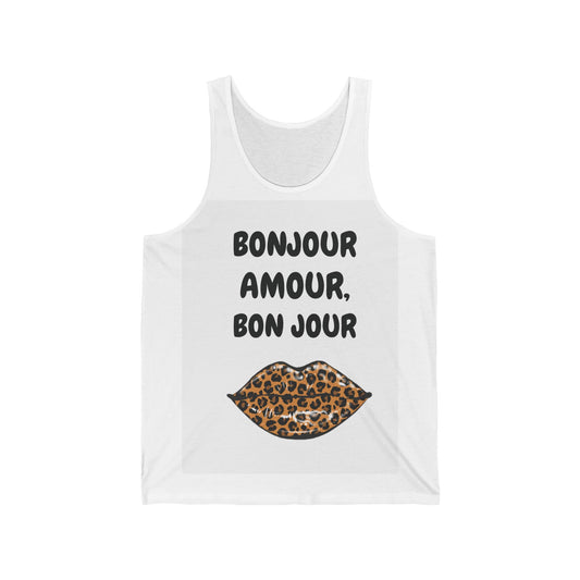 Bonjour Amour Unisex Jersey Tank, Cute Summer Top, Casual Wear, Gifts for Her, Trendy Graphic Tee