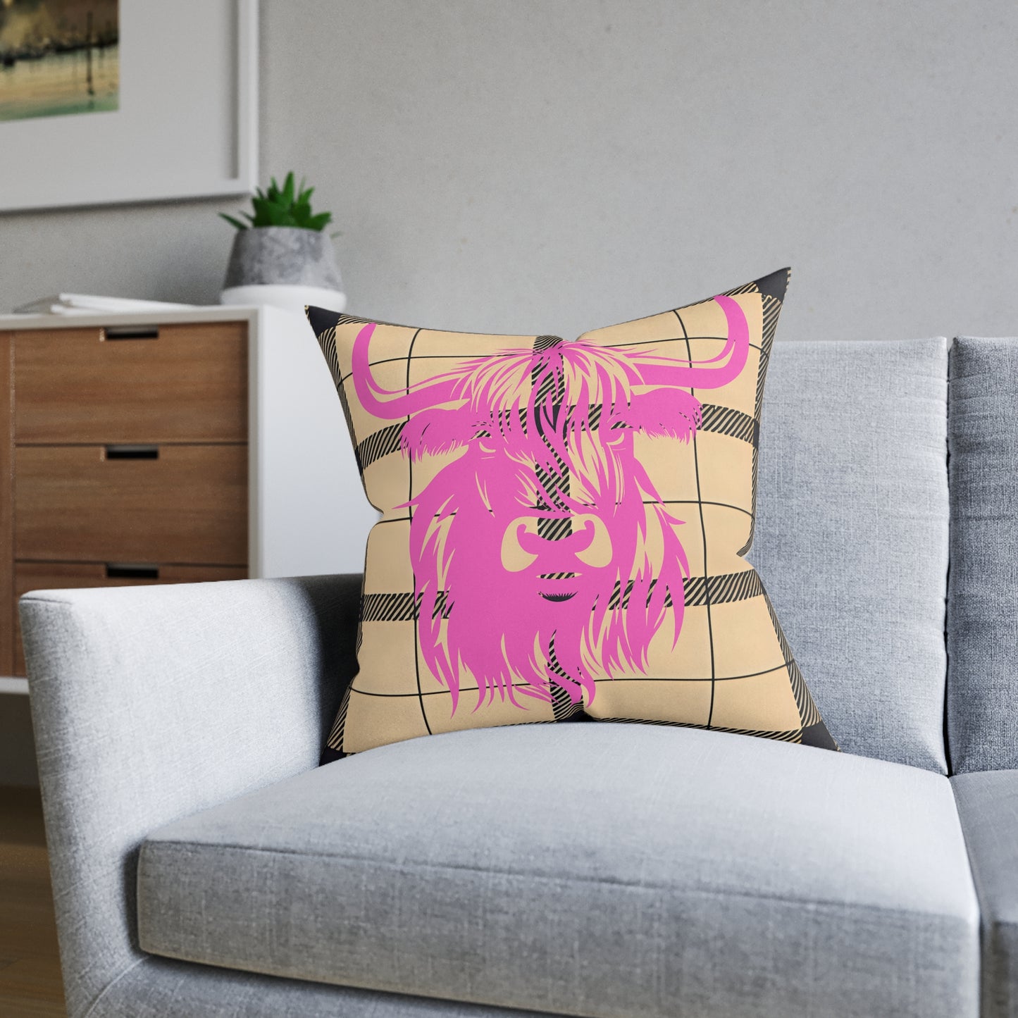 Chic Highland Cow Pillow, Cozy Home Decor, Farmhouse Accent, Personalized Gift, Cute Room Decor, Cow Print Cushion