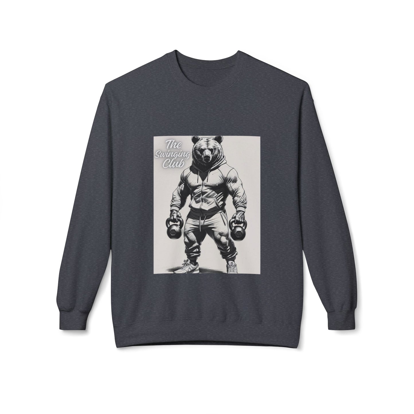 Fleece Crewneck Sweatshirt with Bear Gym Design, Cozy Unisex Apparel, Perfect for Workouts, Gift for Fitness Lovers, Casual Wear