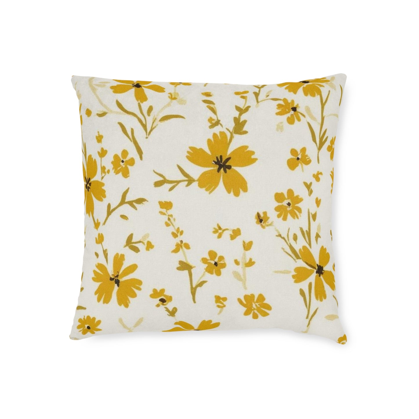 Botanical Floral Square Pillow – Bright Yellow Floral Design for Cozy Home Décor