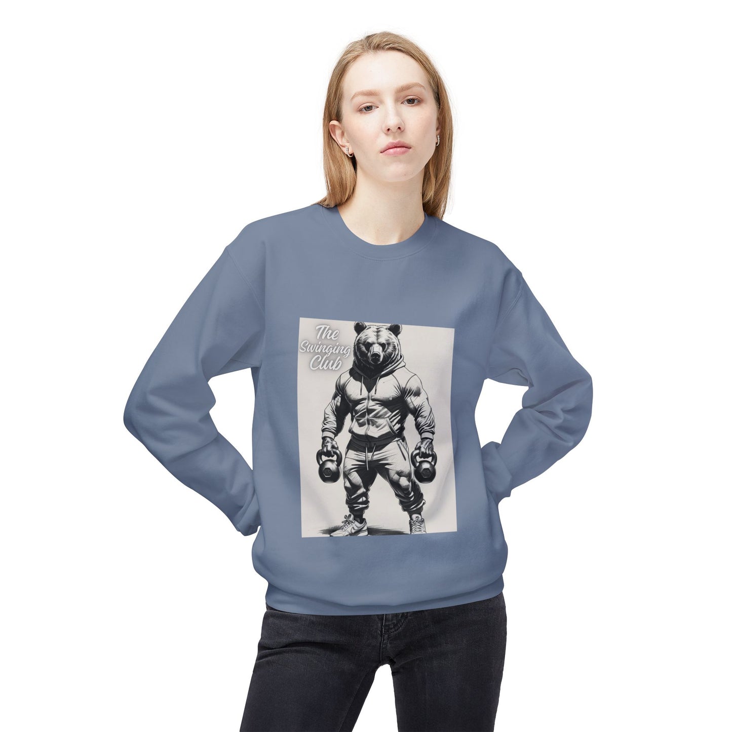 Fleece Crewneck Sweatshirt with Bear Gym Design, Cozy Unisex Apparel, Perfect for Workouts, Gift for Fitness Lovers, Casual Wear