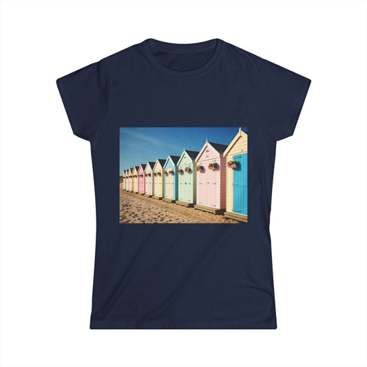 Beach Hut Women's Softstyle Tee – Summer Vibes, Casual Wear, Beach Day, Gift for Her, Vacation Outfit