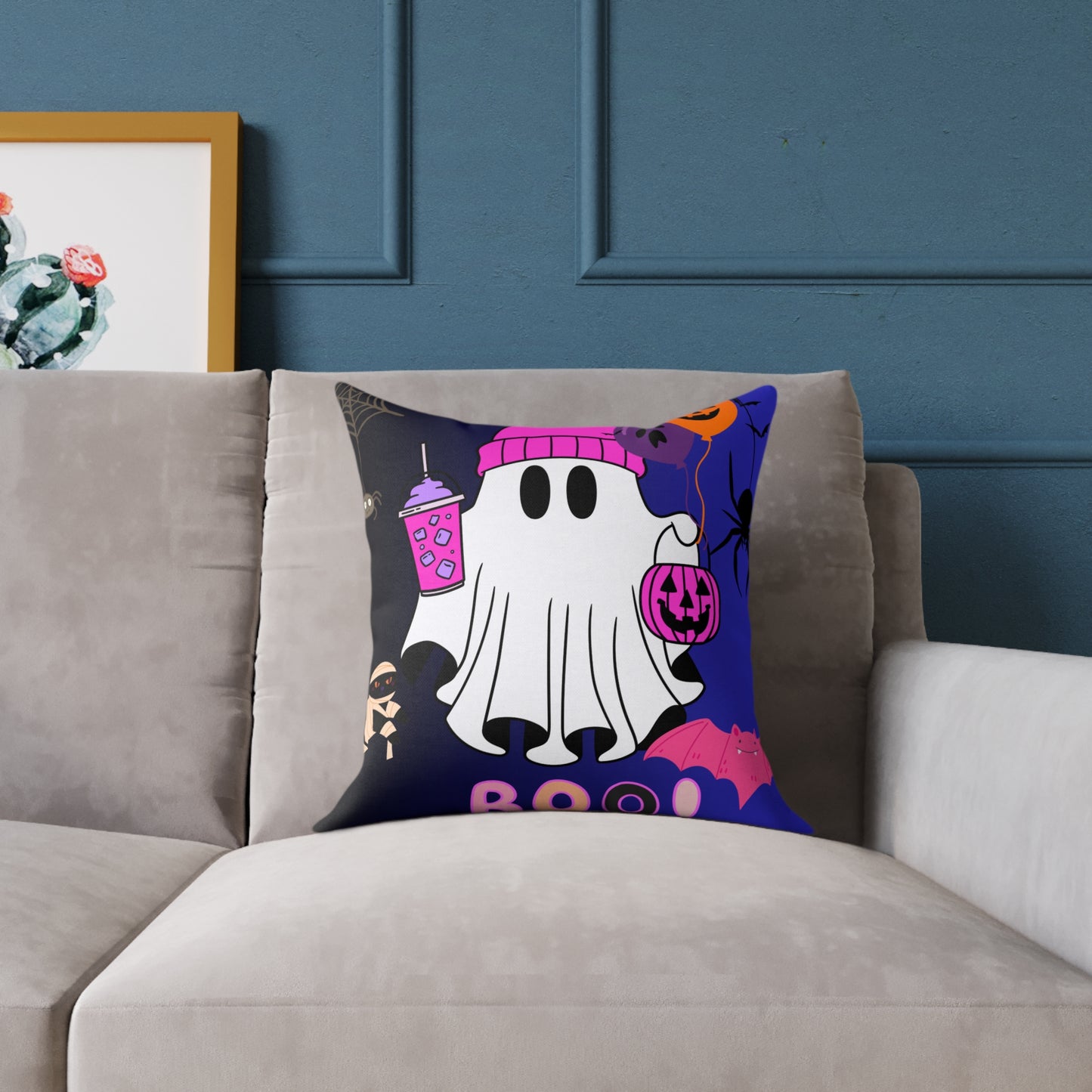 Halloween Ghost Poly Canvas Pillow, Cute Ghost Decor, Fall Accent, Spooky Home, Halloween Gift, Holiday Pillow