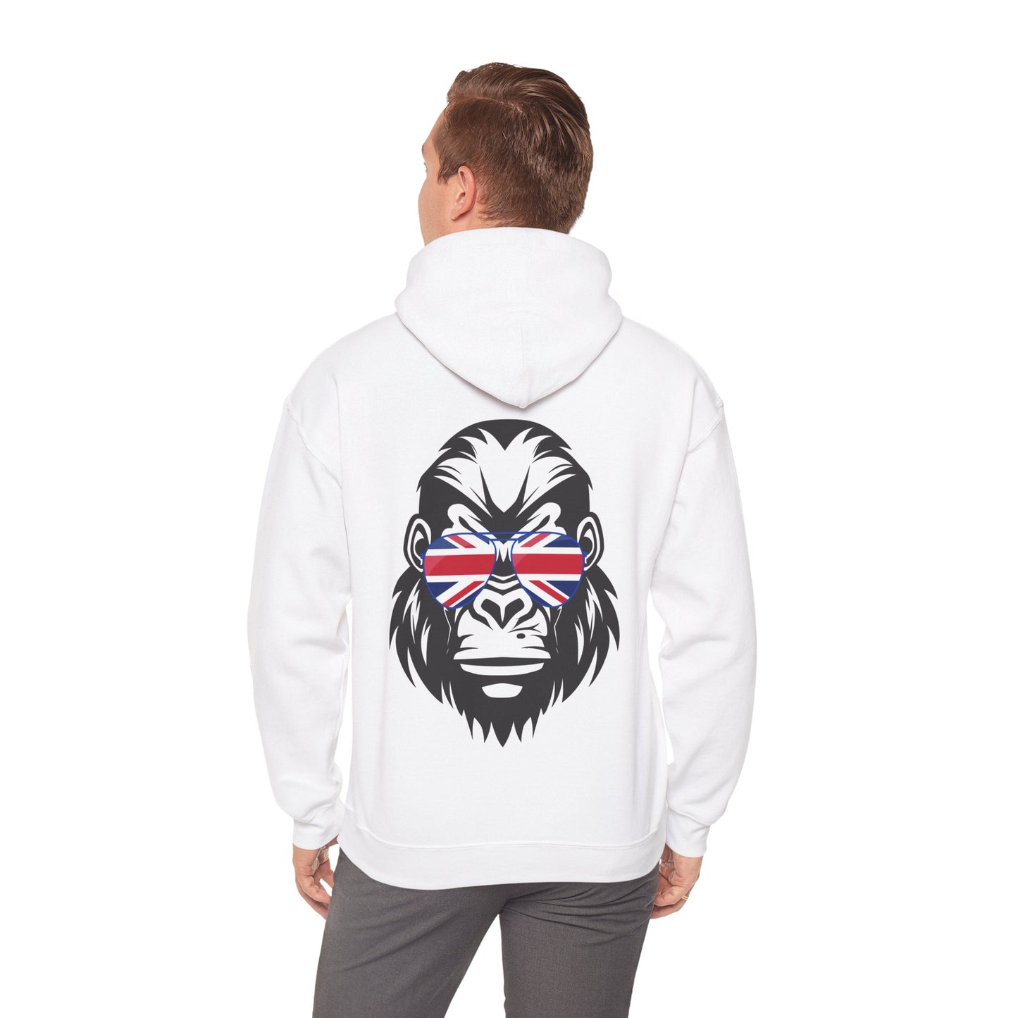 Union Jack Gorilla Hoodie - Fun British Sweatshirt for Street Style, Gift for Animal Lovers, Unique Unisex Clothing