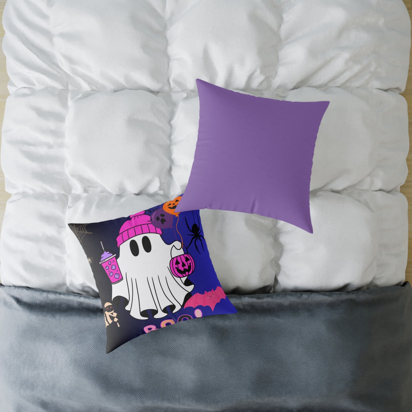Halloween Ghost Poly Canvas Pillow, Cute Ghost Decor, Fall Accent, Spooky Home, Halloween Gift, Holiday Pillow