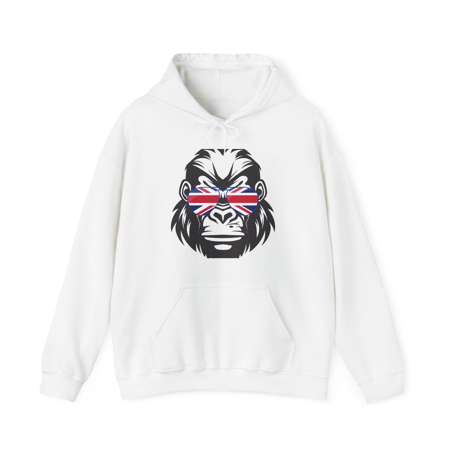 Union Jack Gorilla Hoodie - Fun British Sweatshirt for Street Style, Gift for Animal Lovers, Unique Unisex Clothing