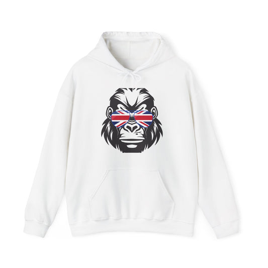 Union Jack Gorilla Hoodie - Fun British Sweatshirt for Street Style, Gift for Animal Lovers, Unique Unisex Clothing