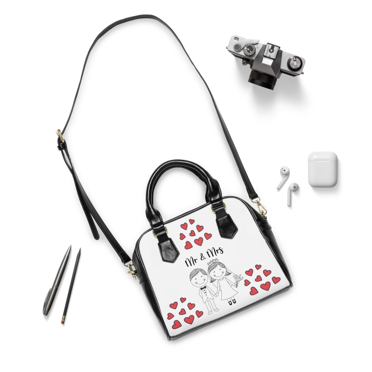 Mr & Mrs Wedding Shoulder Handbag - Perfect Bridal Gift with Heart Design