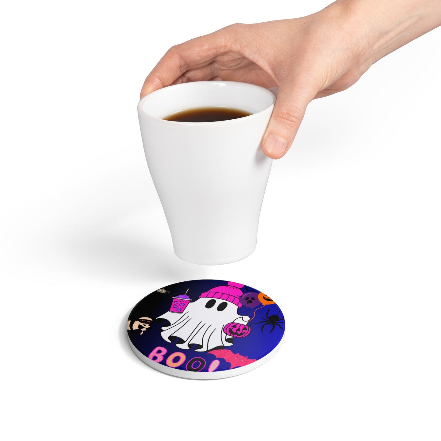 Spooky Halloween Ceramic Coaster, Ghost Decor, Halloween Party Gifts, Boo Coaster, Kitchen Accessory, Fun Home Decor