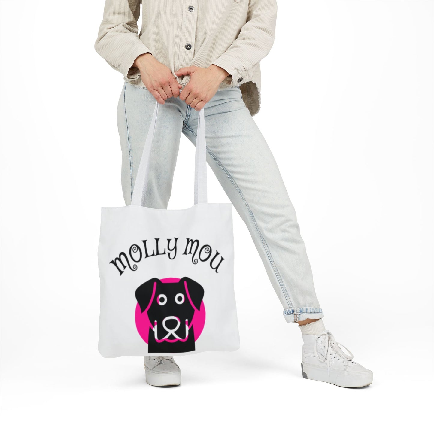 Personalized Dog Lover Canvas Tote Bag - Molly Mou Design with 5-Color Straps