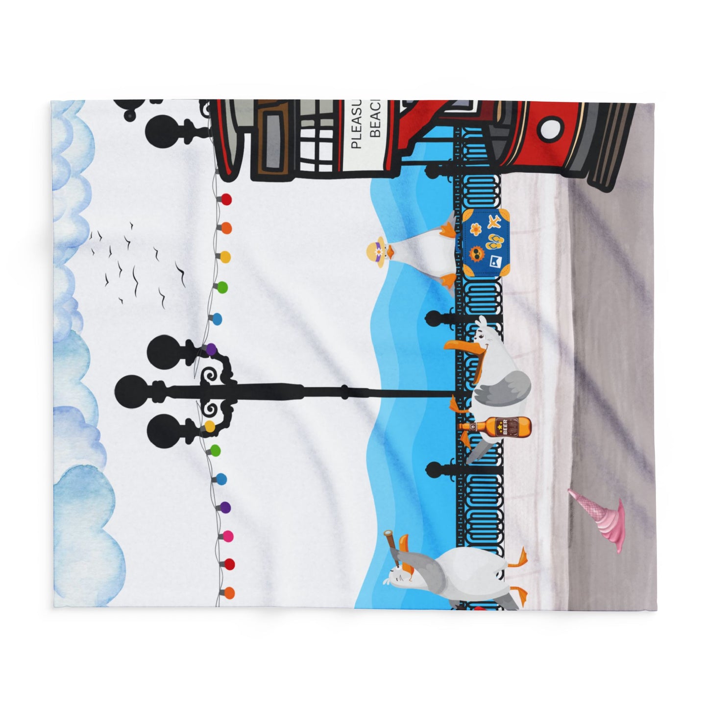 Whimsical Seaside Arctic Fleece Blanket, Cozy Home Decor, Bird-themed Gift, Beach Lover's Throw, Perfect for Picnics & Home Décor