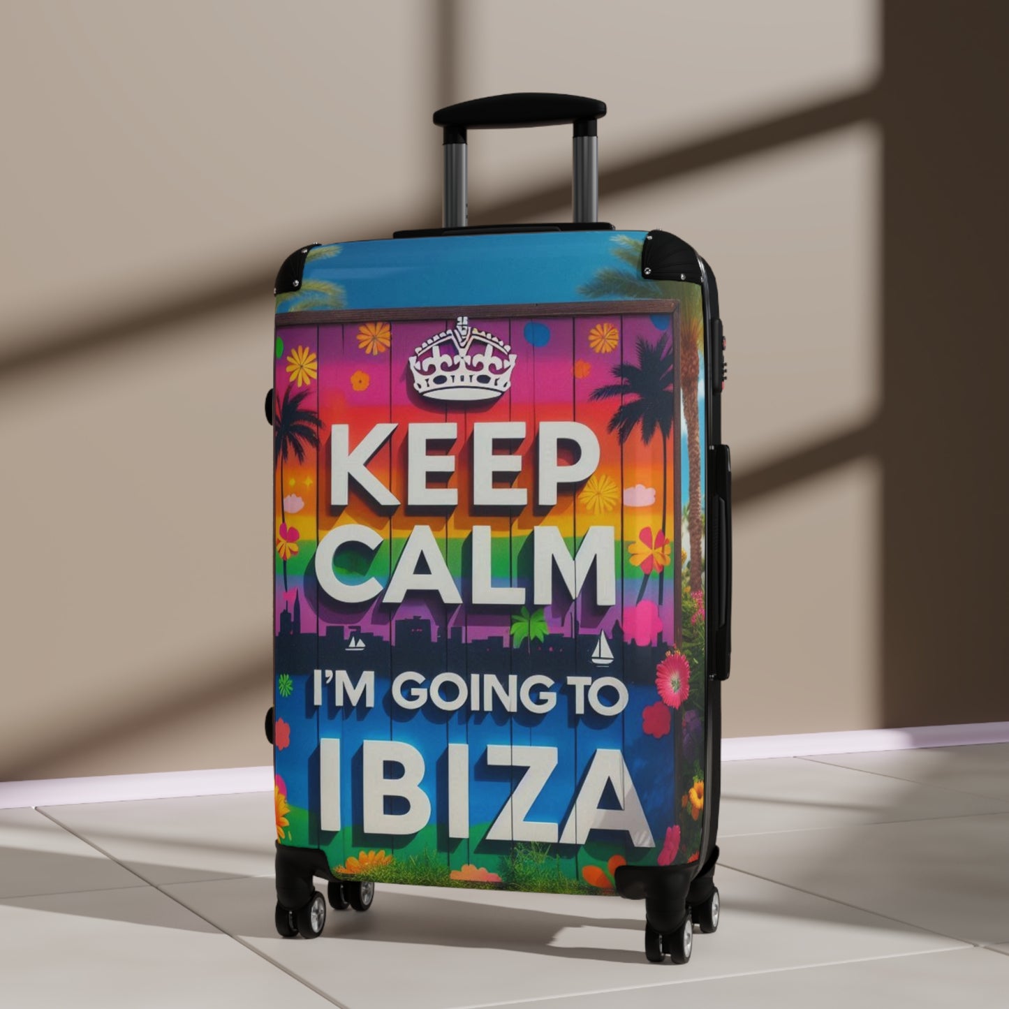 Colorful Ibiza Travel Suitcase - Keep Calm Design