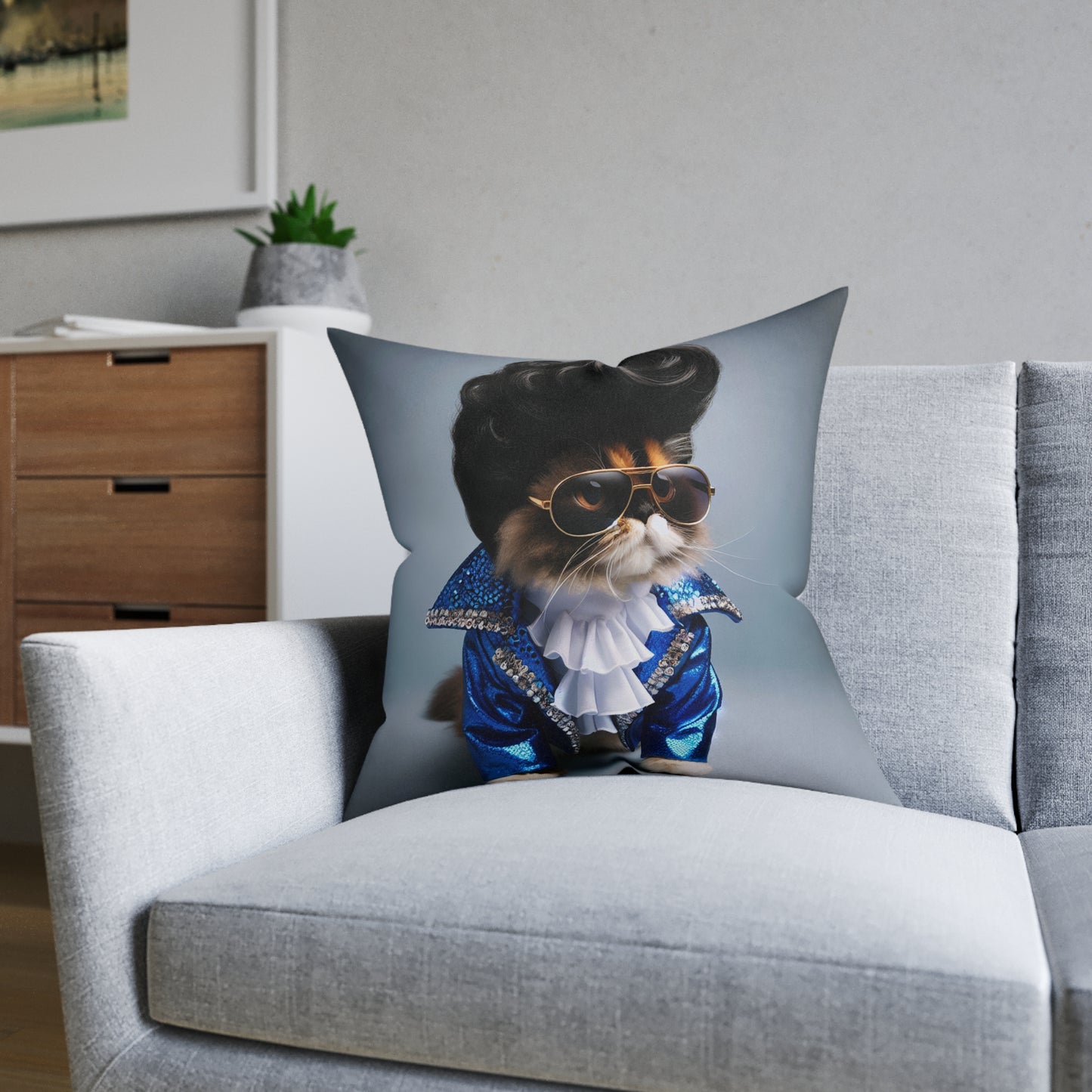 Elvis Cat Square Pillow - Funky Cat Decor for Animal Lovers