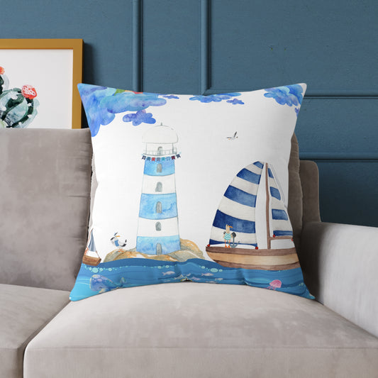 Coastal Lighthouse Pillow, Nautical Decor, Beach House Cushion, Ocean-themed Accent Pillow, Gift for Sailors, Summer Home Decoration