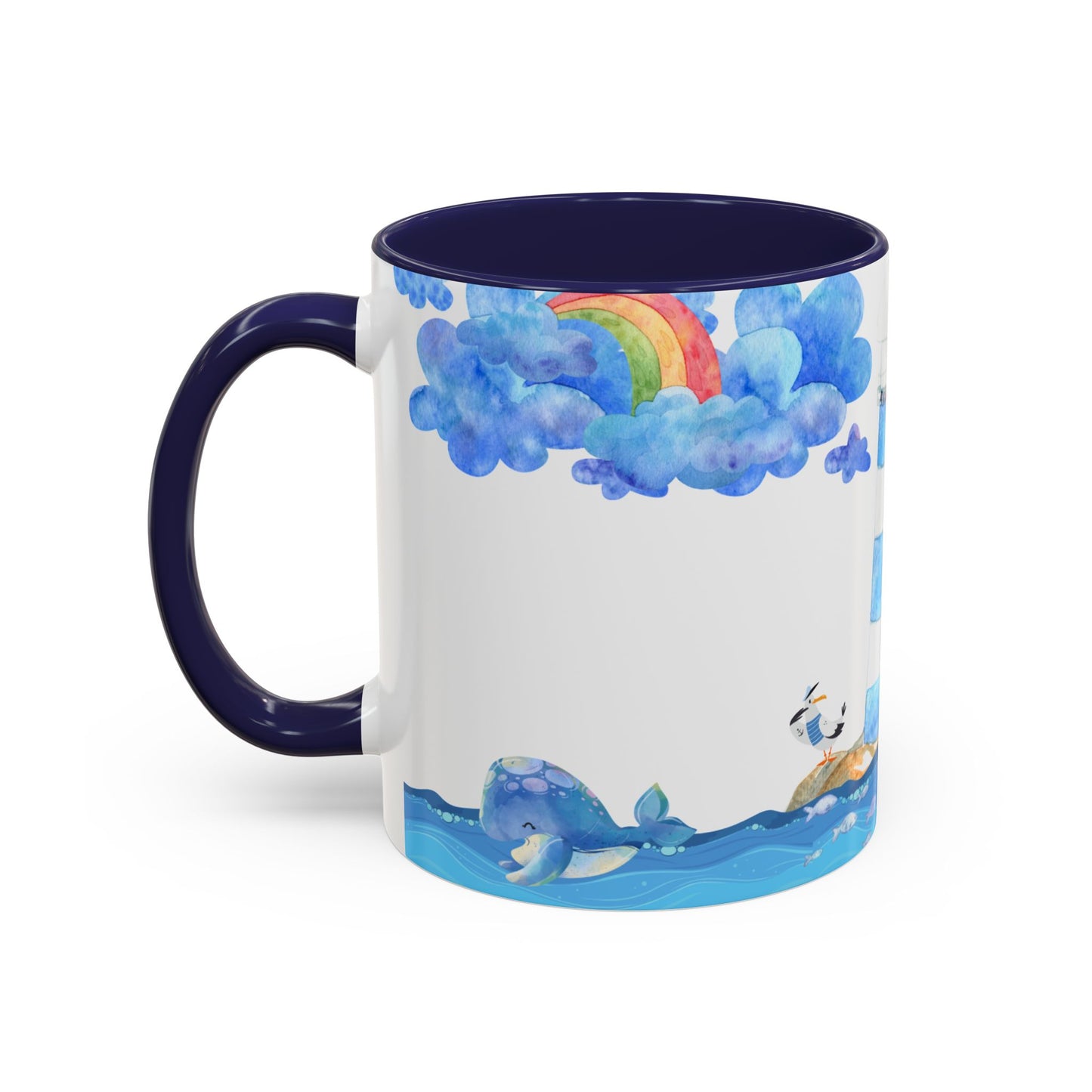 Ocean-Inspired Accent Coffee Mug, Nautical Decor, Lighthouse & Sailboat Design, Perfect Gift for Beach Lovers, Ideal for Home or Office
