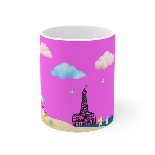 Beach Vibe Ceramic Coffee Cup, Summer Mug, Vacation Cup, Pink Aesthetic, Gift for Beach Lovers