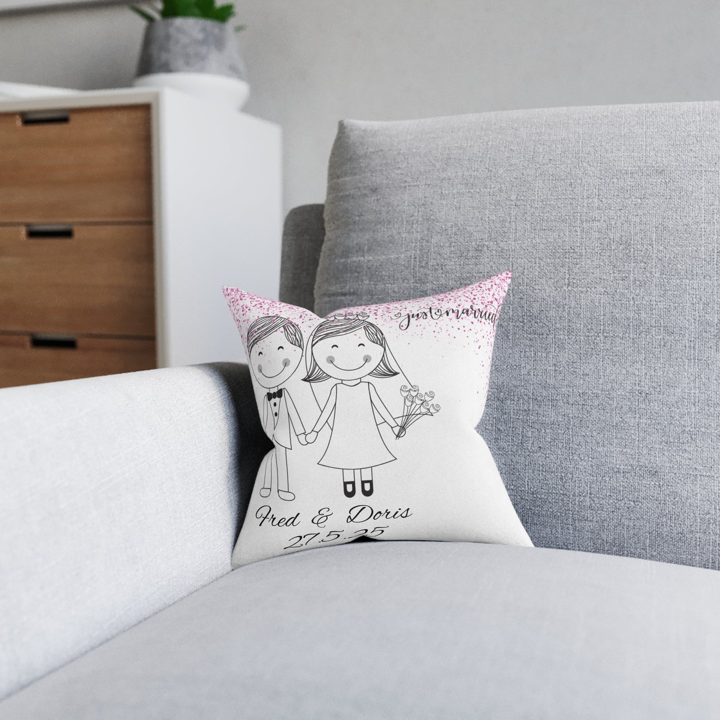 Personalized Wedding Square Pillow - Custom Name & Date, Wedding Gift, Home Decor, Anniversary, Bridal Shower, Engagement