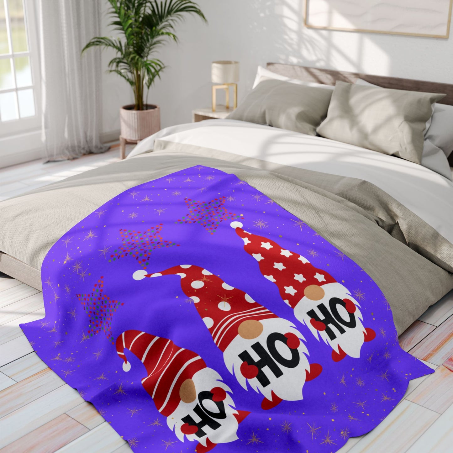 Cozy Holiday Gnome Fleece Blanket, Soft Throw Blanket, Winter Decor, Gift for Christmas, Couch Blanket, Seasonal Home Accessory