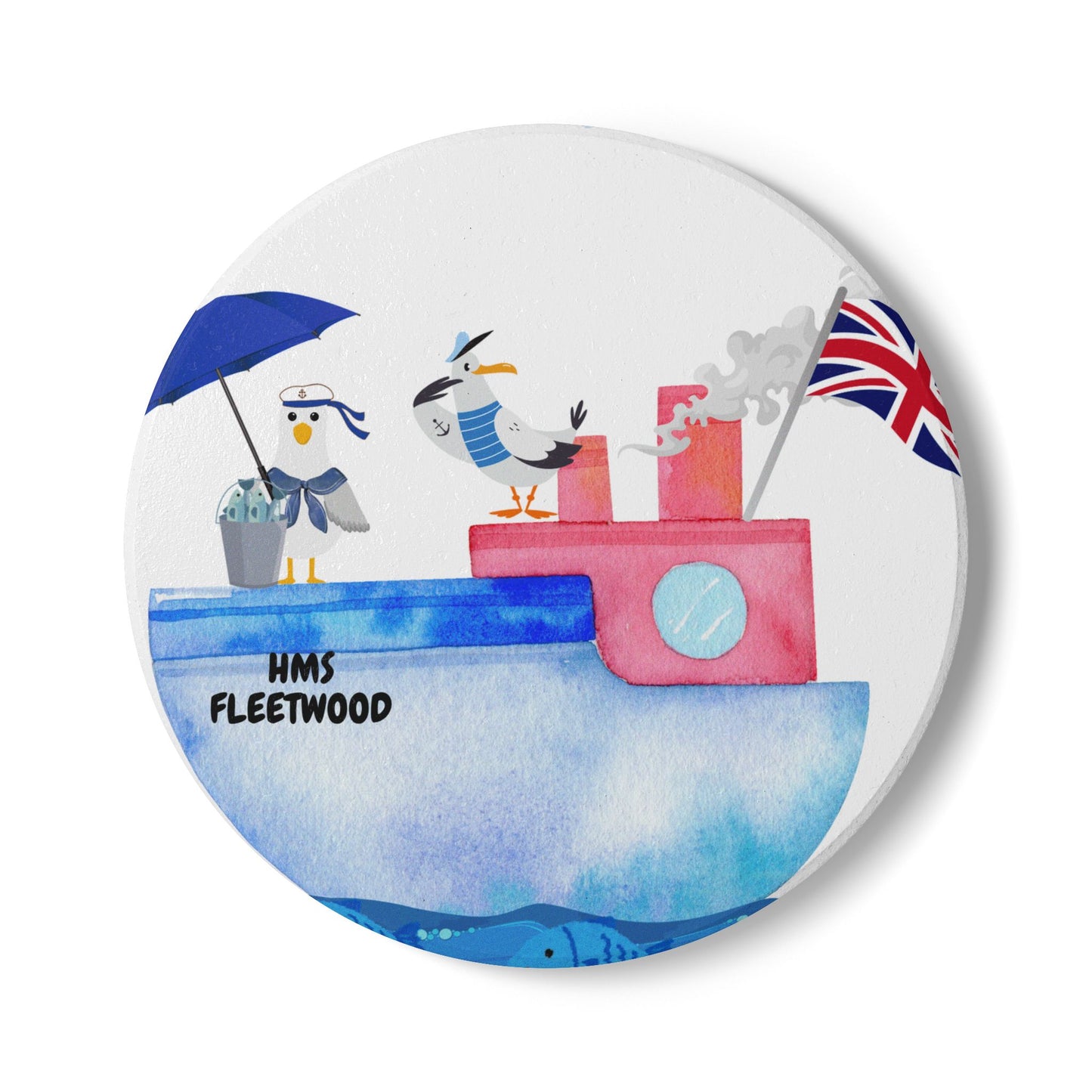 Cute Nautical Ceramic Coaster Set, HMS Fleetwood Coastal Decor, Beach House Gifts, Seagull Drink Coasters, Ocean-Themed Home Essentials