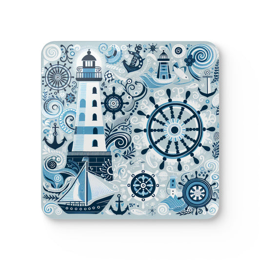Nautical Cork Coaster Set - Lighthouse & Anchor Design