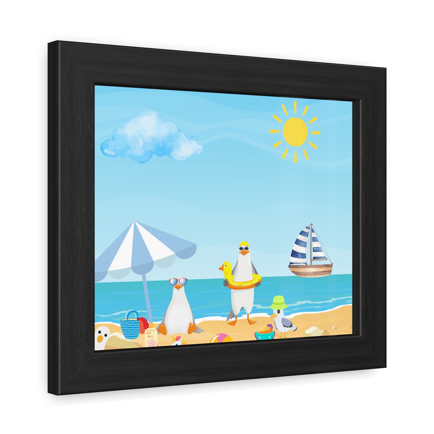 Beach Scene Framed Poster, Coastal Wall Art, Summer Decor, Nautical Home Decor, Ocean-Themed Gift, Art Prints for Beach Lovers